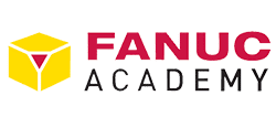 Fanuc Academy logo: yellow cube icon followed by 'FANUC ACADEMY' in red and black text.